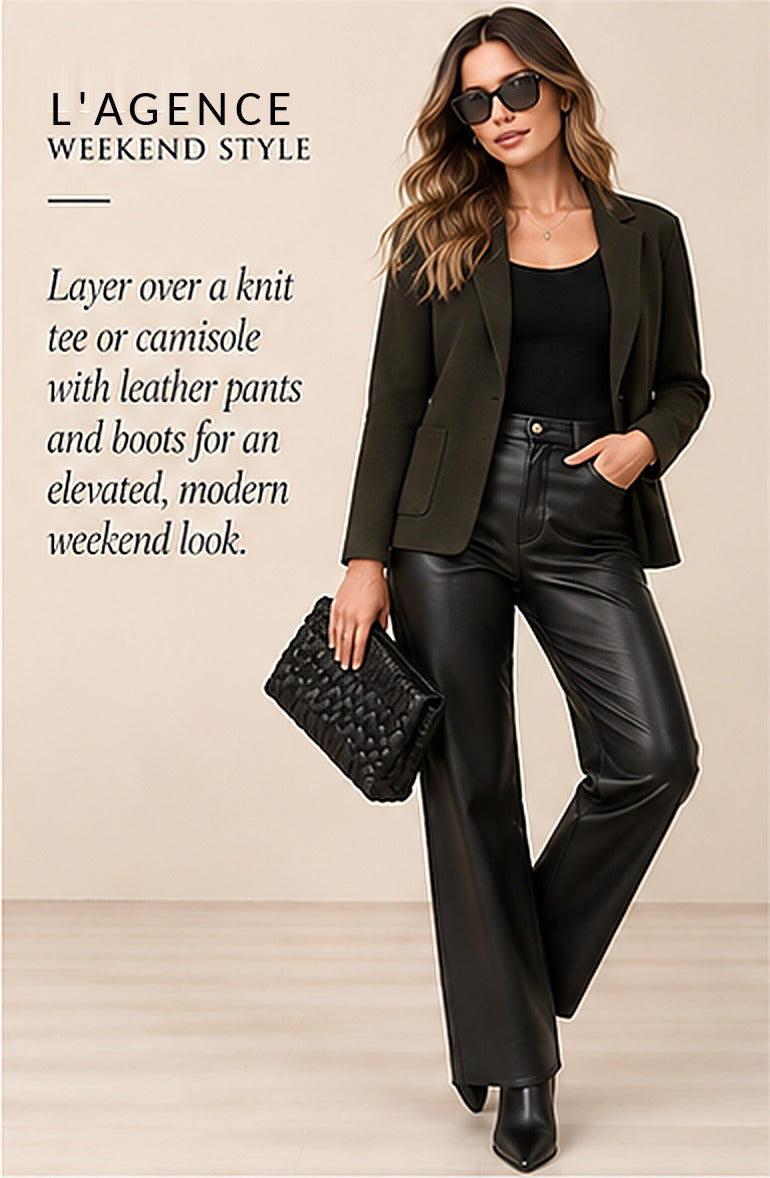 L'AGENCE Lacey Knit Blazer — Deep Olive – styled editorial look 3