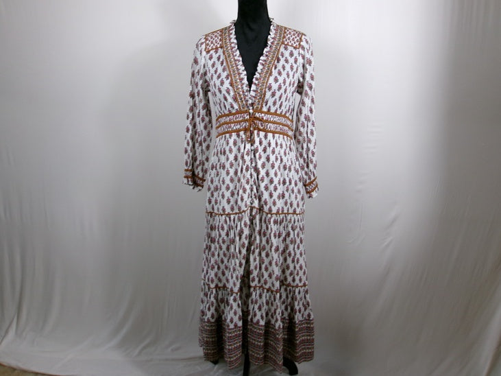 Veronica Beard Printed Whipstitch Cotton Midi Dress – front
