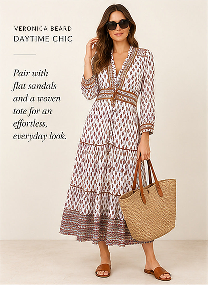 Veronica Beard Printed Whipstitch Cotton Midi Dress