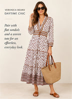 Veronica Beard Printed Whipstitch Cotton Midi Dress – styled editorial look 1