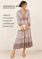 Veronica Beard Printed Whipstitch Cotton Midi Dress – styled editorial look 3
