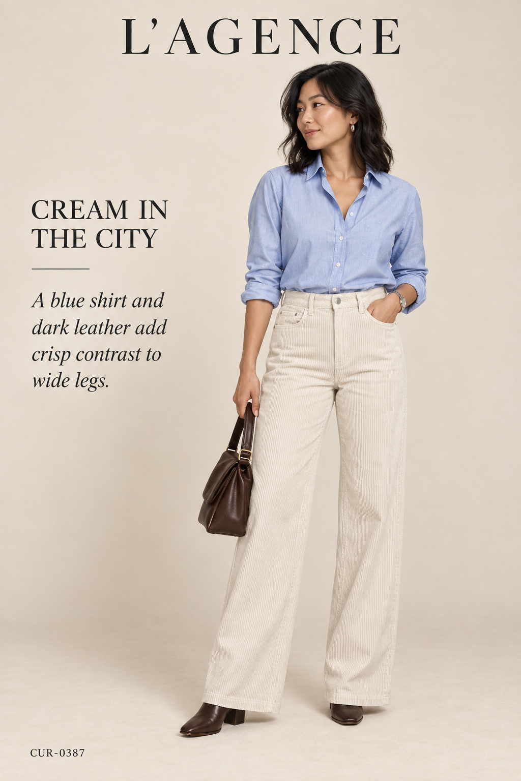L'AGENCE Scottie High-Rise Wide-Leg Corduroy – French Vanilla – styled: Cream in the City