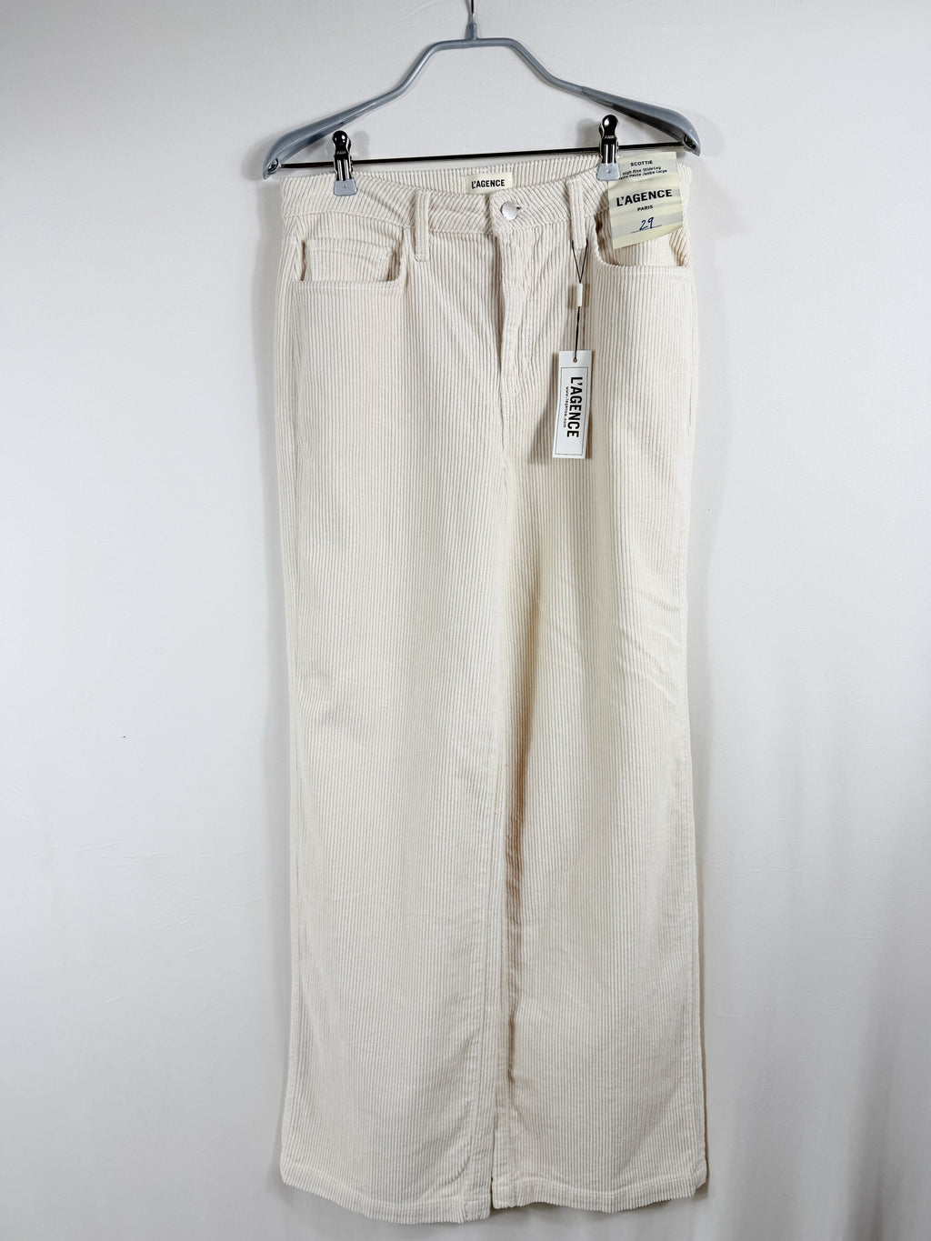 L'AGENCE Scottie High-Rise Wide-Leg Corduroy – French Vanilla – front view 2
