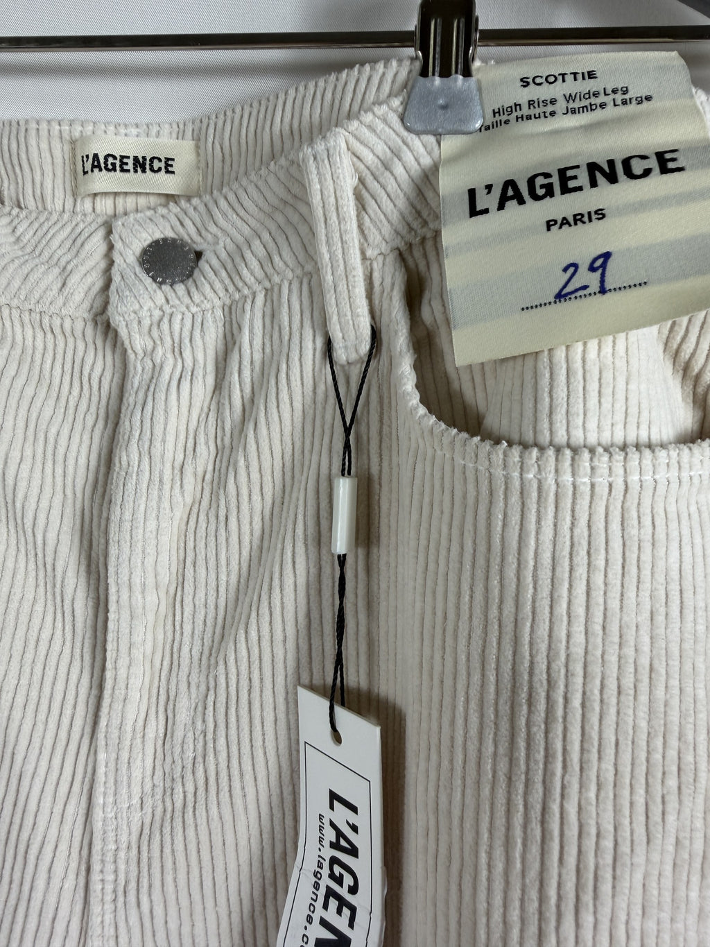 L'AGENCE Scottie High-Rise Wide-Leg Corduroy – French Vanilla – tag