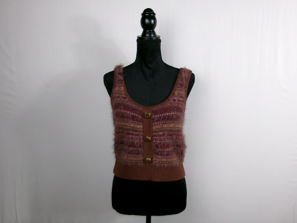 L'AGENCE Galene Mixed Stitch Crop Sweater Tank — Natural/Mauve Multi – front