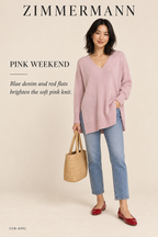 Zimmermann V-Neck Sweater — Dusty Pink – styled editorial look 1: Pink Weekend