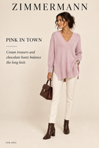 Zimmermann V-Neck Sweater — Dusty Pink – styled editorial look 2: Pink in Town