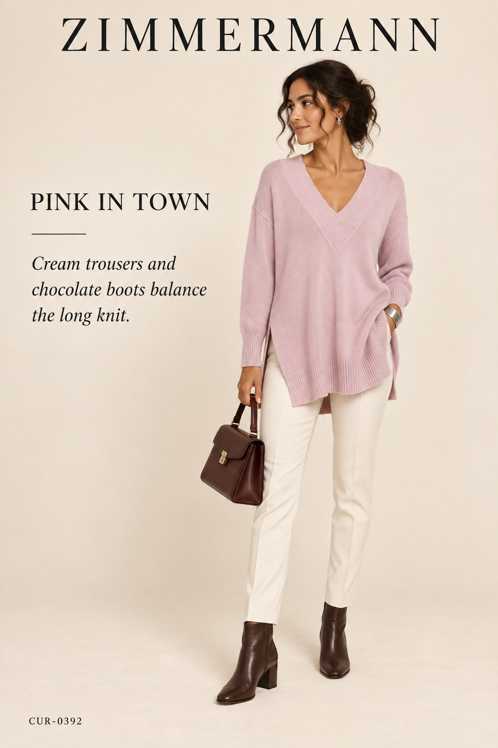 Zimmermann V-Neck Sweater — Dusty Pink – styled editorial look 2: Pink in Town