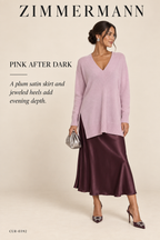 Zimmermann V-Neck Sweater — Dusty Pink – styled editorial look 3: Pink After Dark