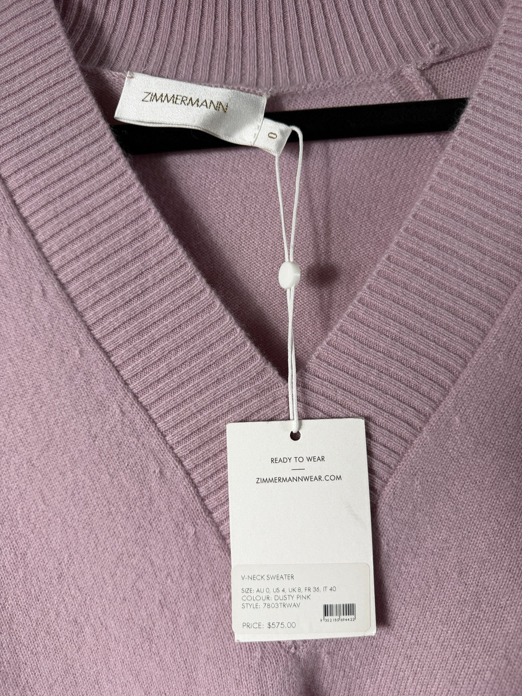 Zimmermann V-Neck Sweater — Dusty Pink - tag