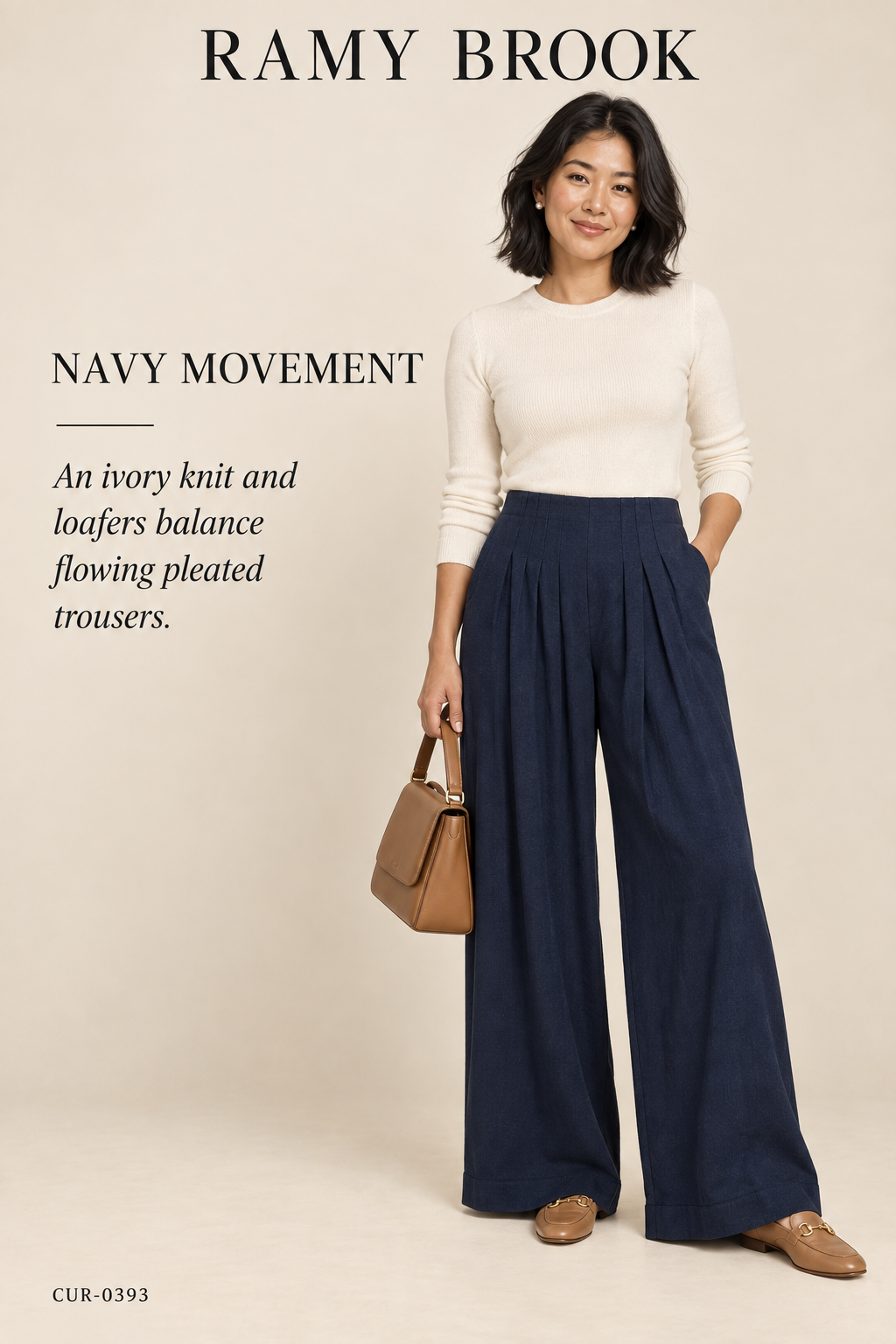 Ramy Brook Dalia Pleated Wide-Leg Pant – Navy