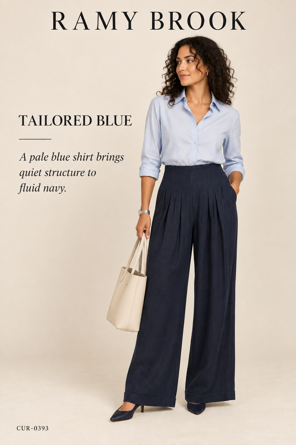 Ramy Brook Dalia Pleated Wide-Leg Pant – Navy – styled: Tailored Blue