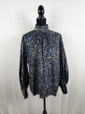 Hunter Bell Printed Mock-Neck Blouse – Navy/Gold – front