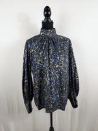 Hunter Bell Printed Mock-Neck Blouse – Navy/Gold – front