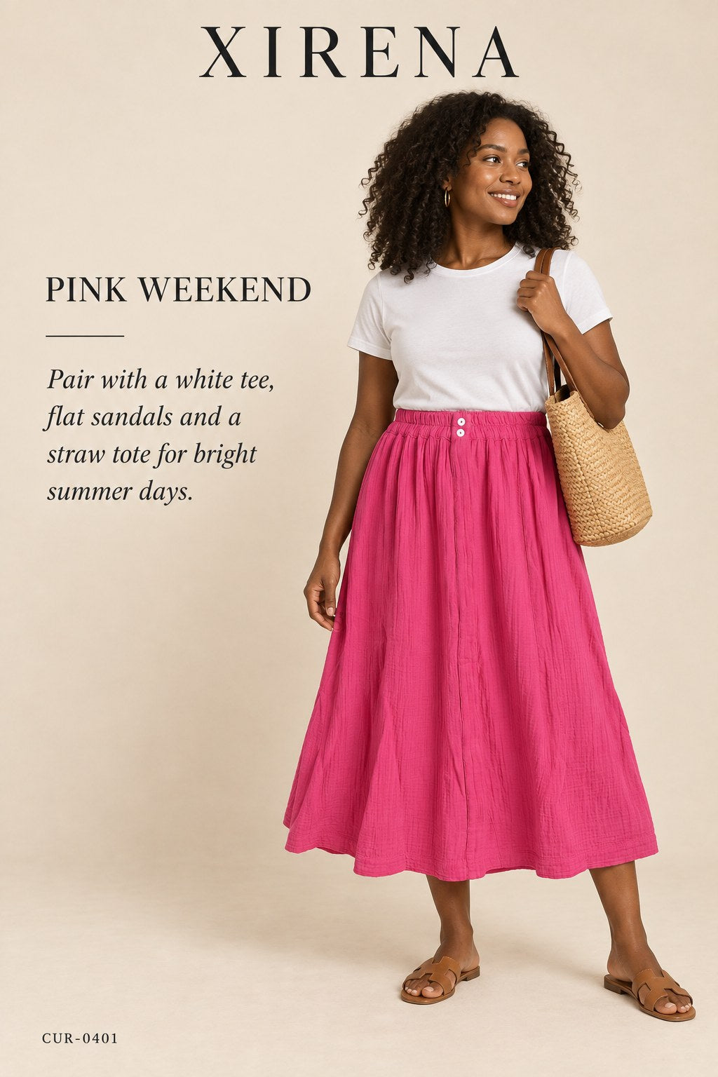 Xirena Midi Skirt – Fuchsia Cotton Gauze