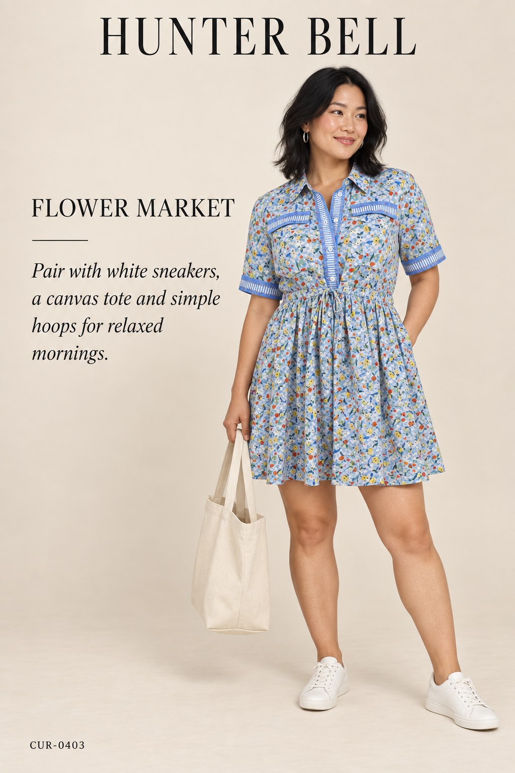 Hunter Bell Floral Print Mini Dress – Blue Multi – styled editorial look 1