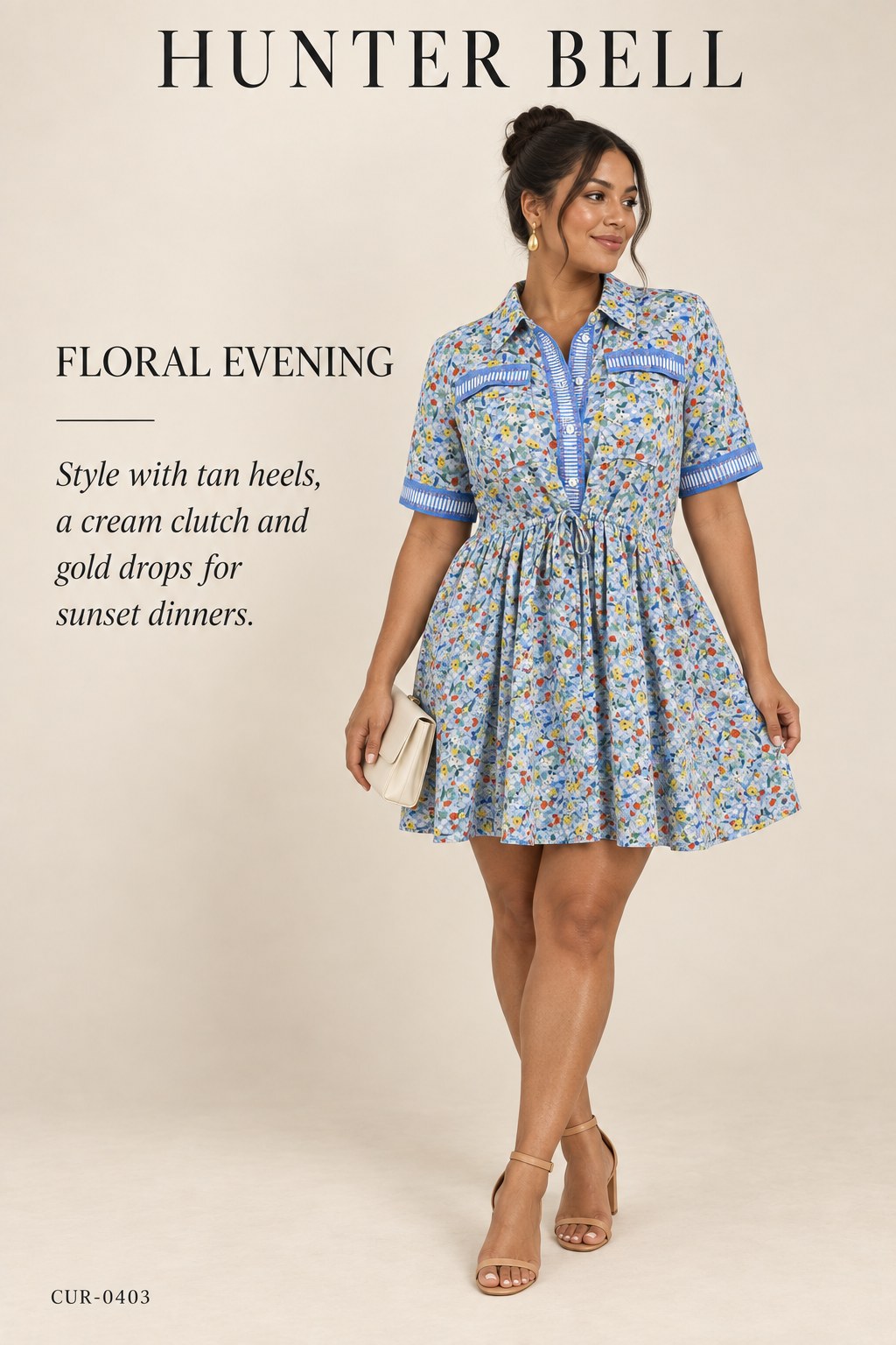 Hunter Bell Floral Print Mini Dress – Blue Multi – styled editorial look 3