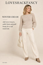 LoveShackFancy Baby Alpaca Bateau Sweater – Oatmeal – styled editorial look 2