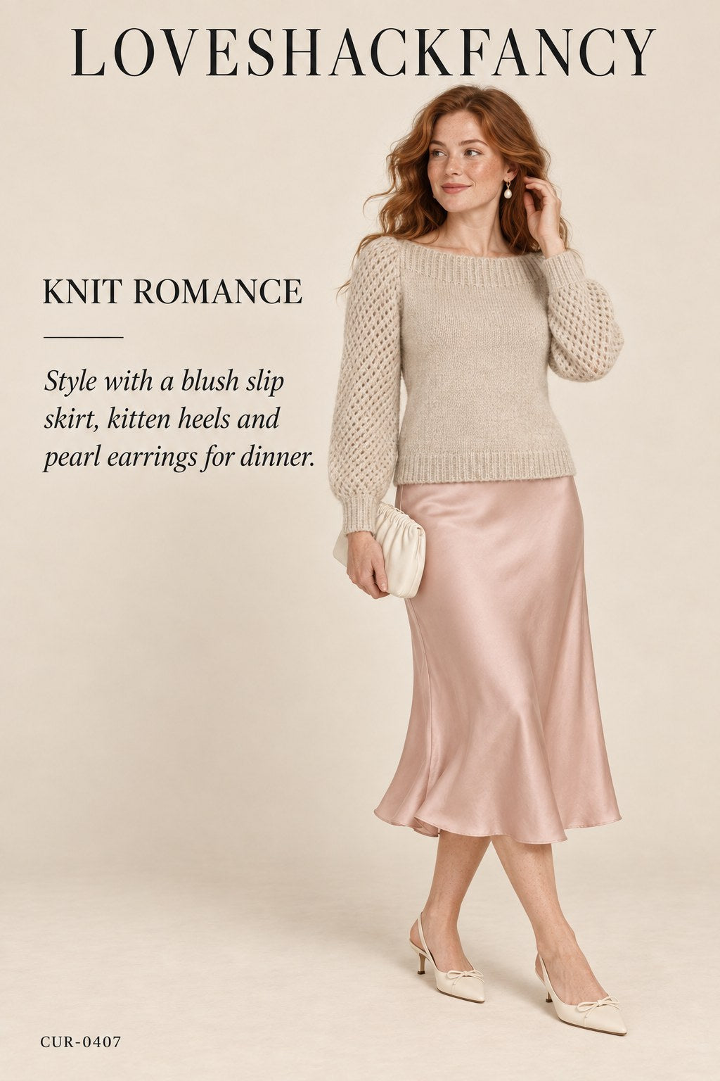 LoveShackFancy Baby Alpaca Bateau Sweater – Oatmeal – styled editorial look 3