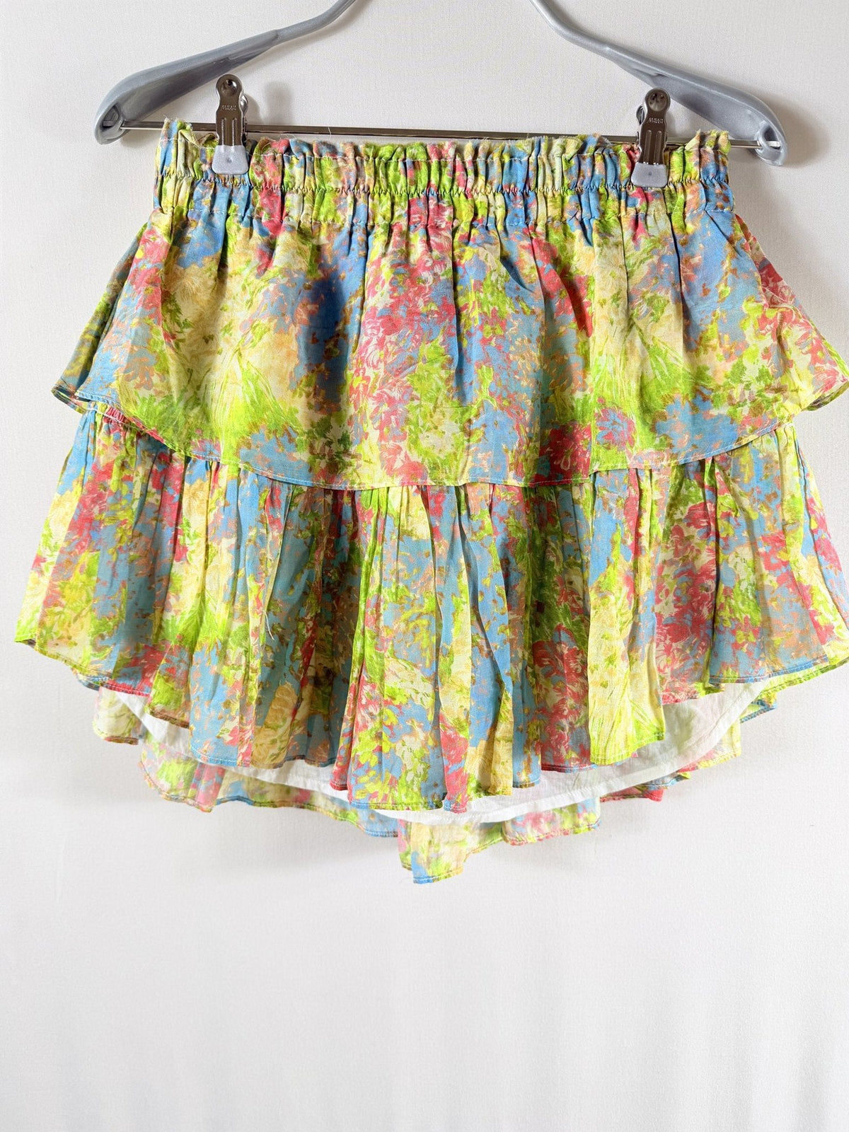 LoveShackFancy Tiered Ruffle Mini Skirt - Blue Floral - front