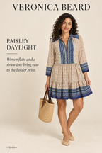 Veronica Beard Paisley Border-Print Tiered Mini Dress – styled: Paisley Daylight