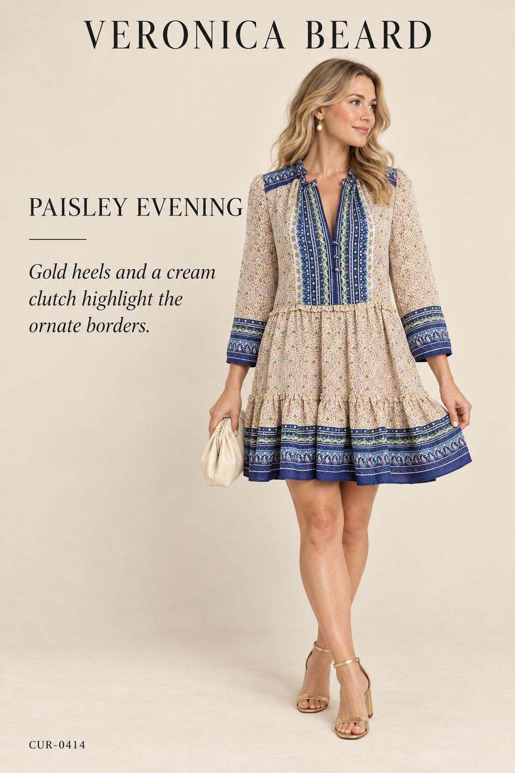 Veronica Beard Paisley Border-Print Tiered Mini Dress – styled: Paisley Evening