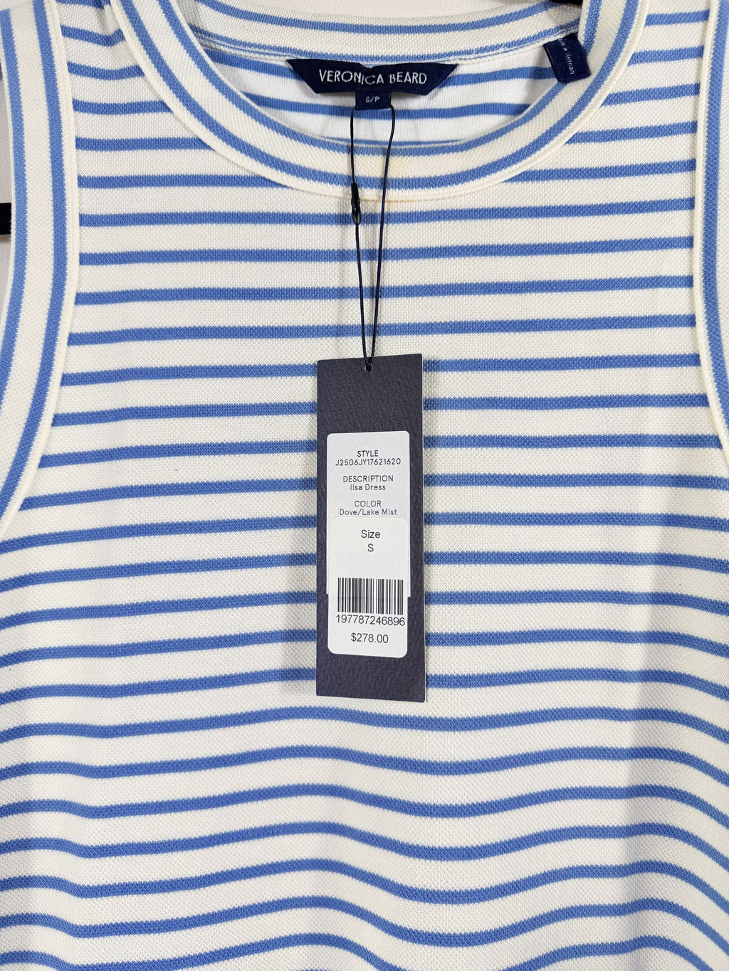 Veronica Beard Ina Striped Sleeveless Dress – Blue & White – tag