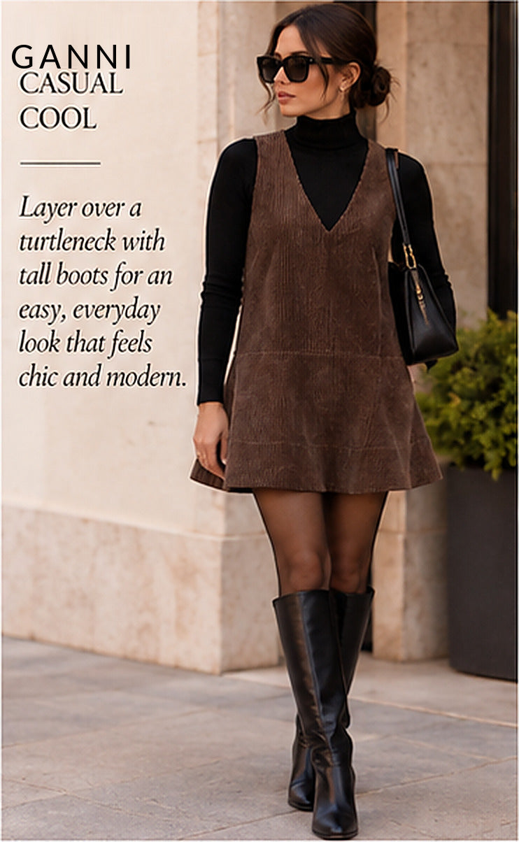 GANNI Brown Corduroy Mini Dress — Chicory Coffee