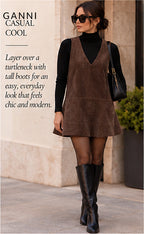 GANNI Brown Corduroy Mini Dress — Chicory Coffee – styled editorial look 1