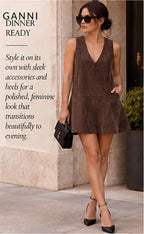 GANNI Brown Corduroy Mini Dress — Chicory Coffee – styled editorial look 3