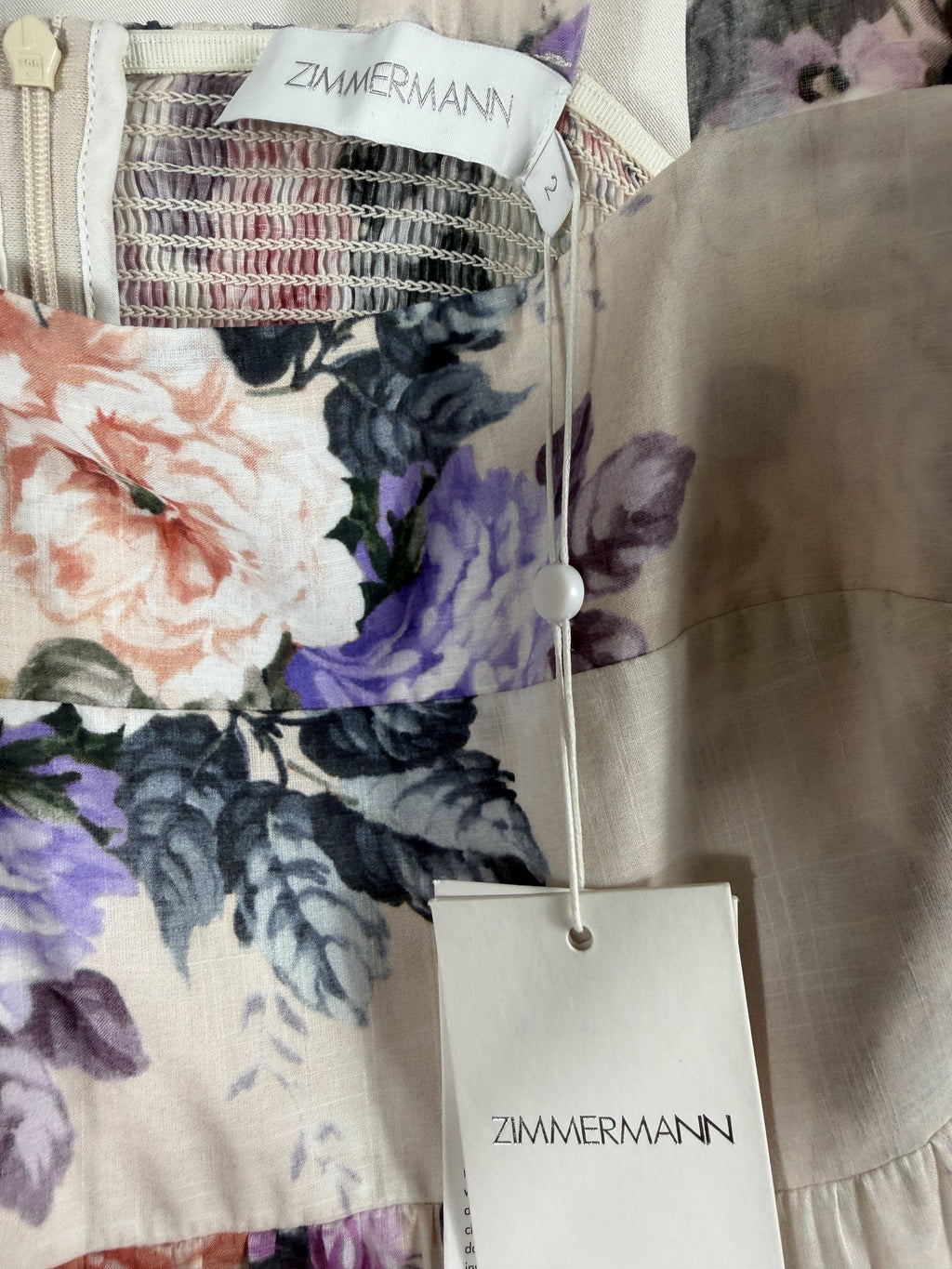 Zimmermann Brighton Tie-Shoulder Floral Midi Dress – tag