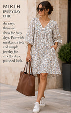 MIRTH Belem Dress — Ivory Floral – styled editorial look 1