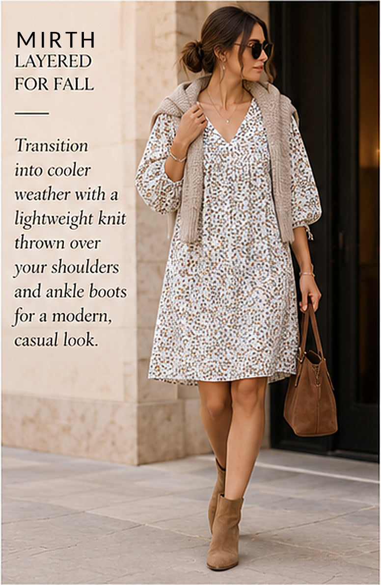 MIRTH Belem Dress — Ivory Floral – styled editorial look 2