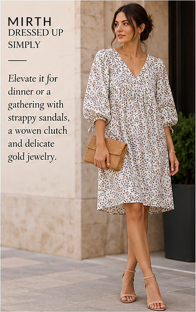 MIRTH Belem Dress — Ivory Floral – styled editorial look 3