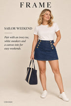FRAME Sailor Snap Skirt – Celestine – styled editorial look 1