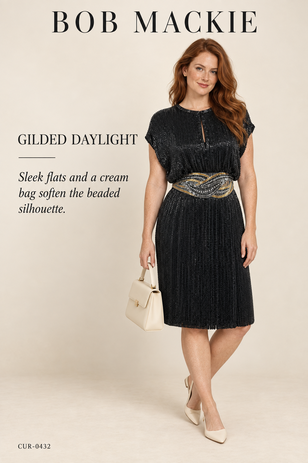 Bob Mackie Boutique Beaded Silk Blouson Shift Dress – Black