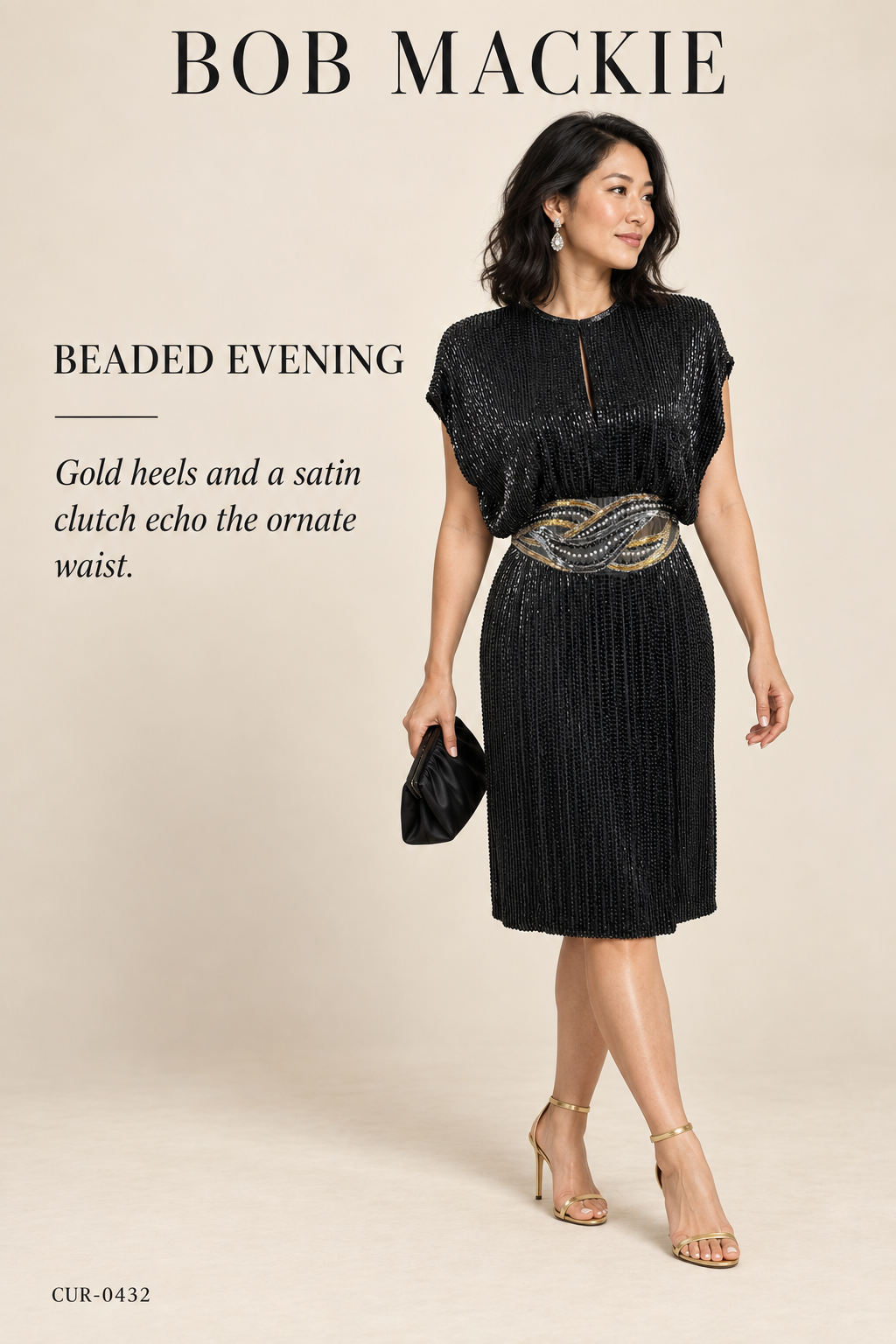 Bob Mackie Boutique Beaded Silk Blouson Shift Dress – Black – styled: Beaded Evening