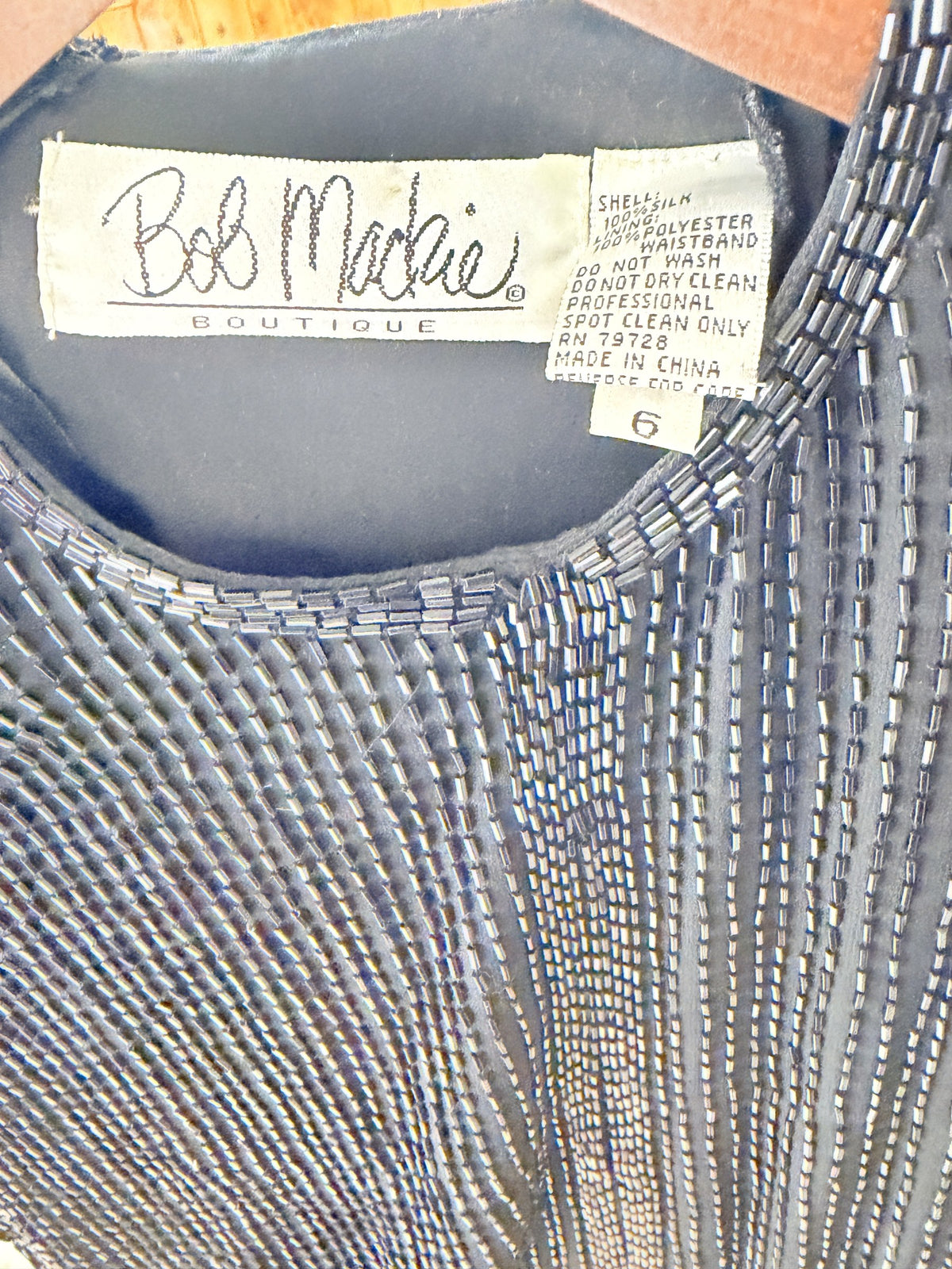 Bob Mackie Boutique 1980s Beaded Silk Blouson Shift Dress – label