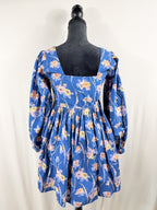 LoveShackFancy Floral Print Square-Neck Babydoll Mini Dress – Blue – back