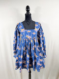 LoveShackFancy Floral Print Square-Neck Babydoll Mini Dress – Blue – front