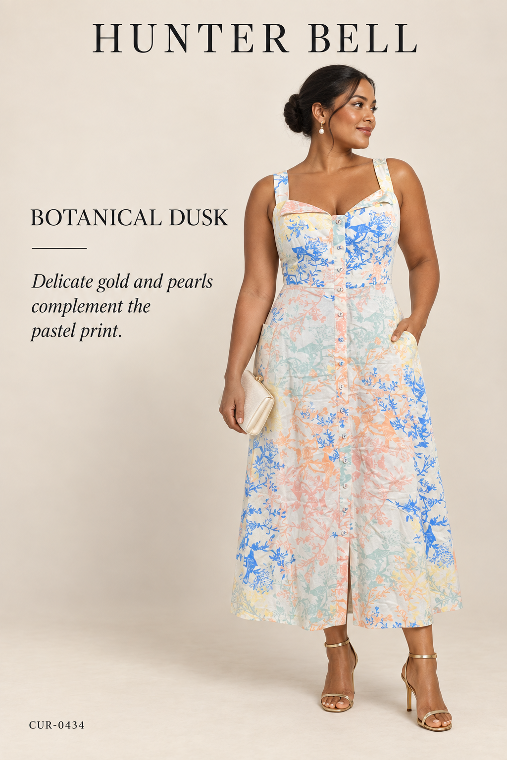 Hunter Bell Button-Front Midi Dress – Bird Print – styled: Botanical Dusk