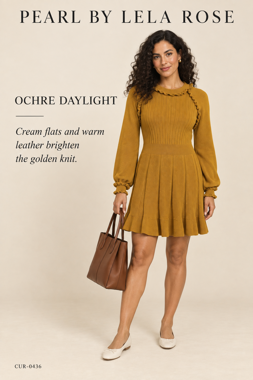 Pearl by Lela Rose Ruffle-Trim Wool Sweater Dress – Ochre