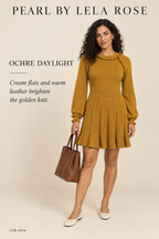 Pearl by Lela Rose Ruffle-Trim Wool Sweater Dress – Ochre – styled: Ochre Daylight