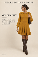 Pearl by Lela Rose Ruffle-Trim Wool Sweater Dress – Ochre – styled: Golden City
