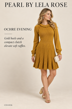 Pearl by Lela Rose Ruffle-Trim Wool Sweater Dress – Ochre – styled: Ochre Evening