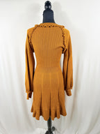 Pearl by Lela Rose Ruffle-Trim Wool Sweater Dress – Ochre – back