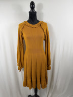 Pearl by Lela Rose Ruffle-Trim Wool Sweater Dress – Ochre – front
