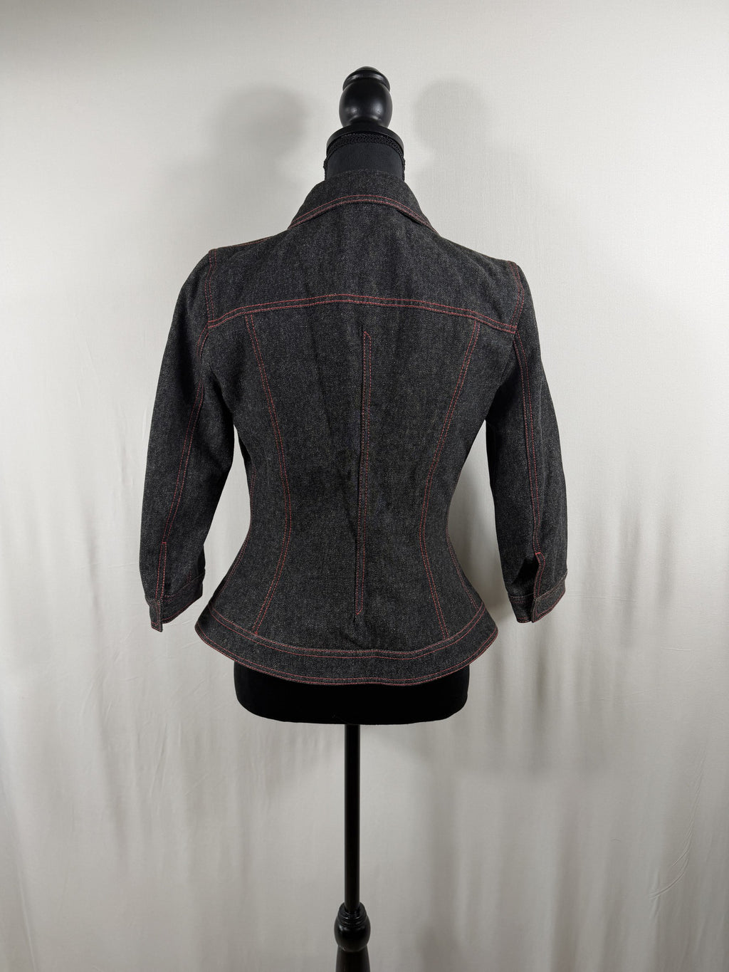 Dolce & Gabbana Vintage Wool-Blend Denim Jacket – Grey, Leopard Lining – back
