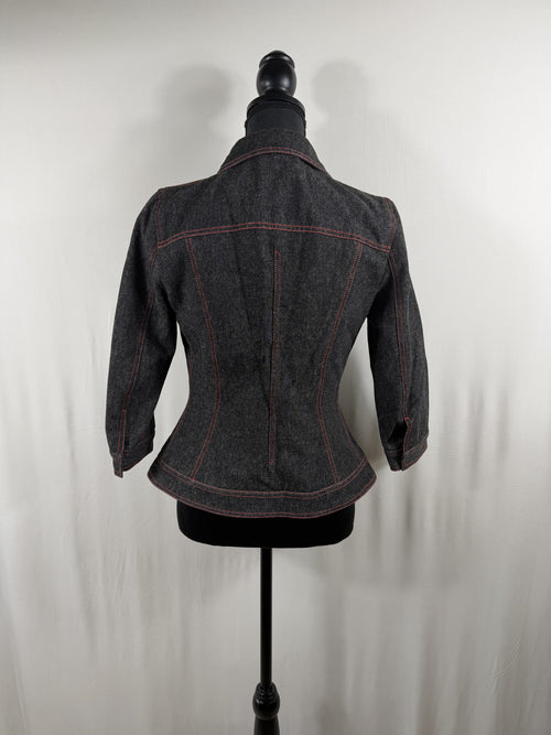 Dolce & Gabbana Vintage Wool-Blend Denim Jacket – Grey, Leopard Lining – back