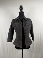 Dolce & Gabbana Vintage Wool-Blend Denim Jacket – Grey, Leopard Lining – front
